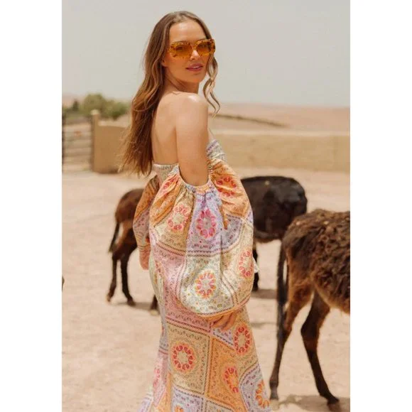 NWT Sundress linen patchwork bandana print Emilia long midi maxi dress - Picture 6 of 12